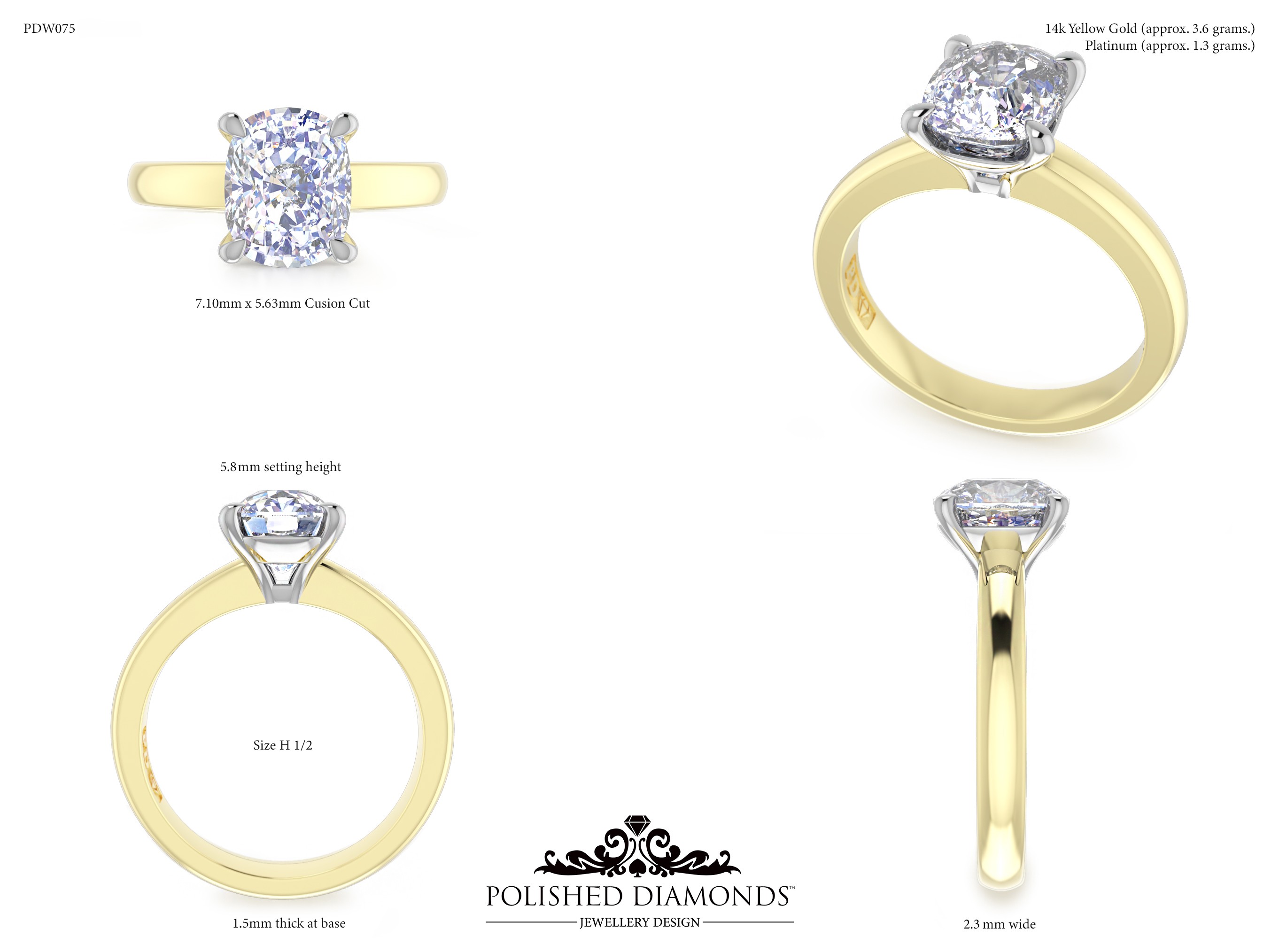 Cushion Solitaire ring – PDW075