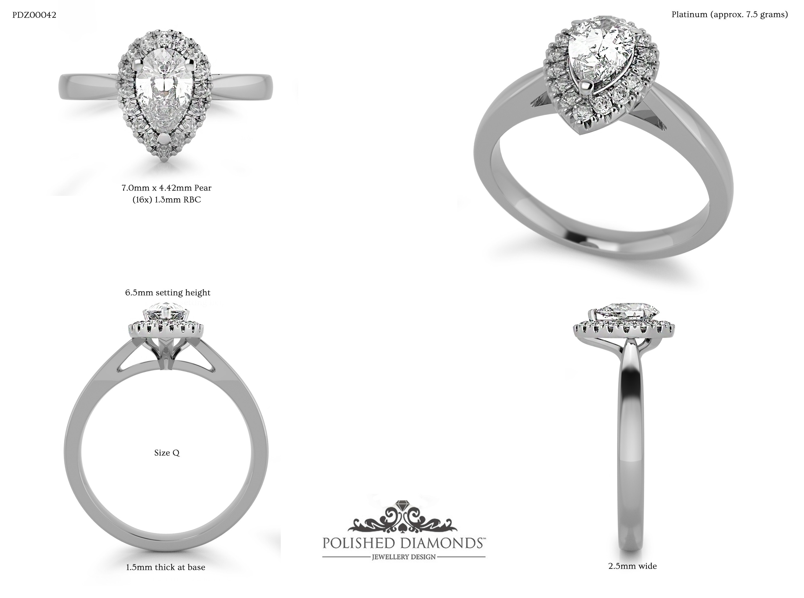 Pear Halo ring – PDZ00042